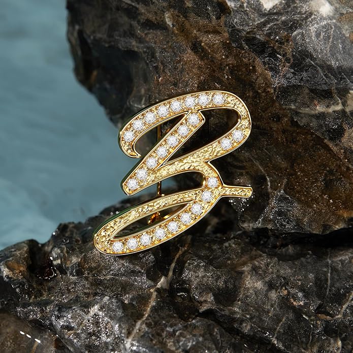 Cicy Bell A-Z Initial 26 Letter Brooch Pins 18k Gold Plated Cubic Zirconia Breastpin Name Personalized Gifts for Women Men