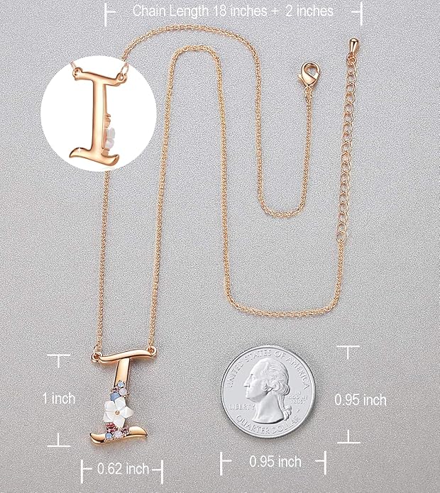 Flower Initial Letter Necklace Pink Red Blue Simulated Pearl Pendant Name Jewelry Made with Austrian Crystals Rose Gold Plated Anniversary Birthday Gifts for Women,18"+2"