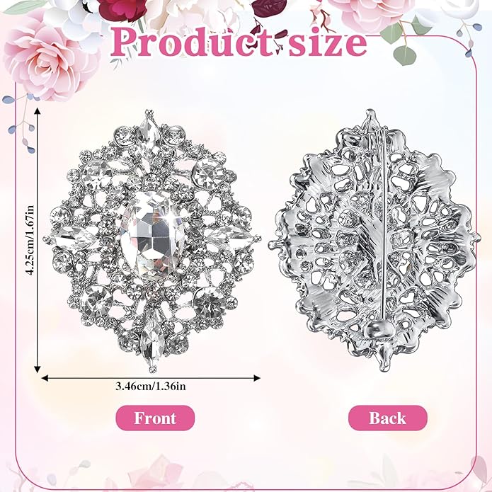 Crystal Rhinestone Brooch For Women Elegant Silver Brooch Pins For Dress, Vintage Clear Crystal Brooch Pin, Rhinestone Jewelry Pins For Bridal Wedding Bouquet