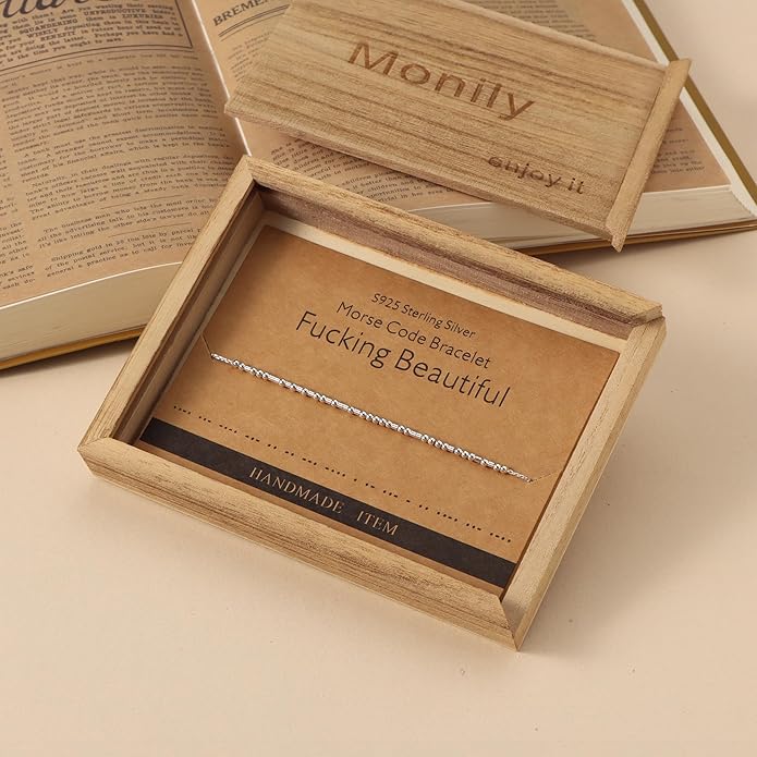 Monily Inspirational Gifts for Women Morse Code Bracelets for Women Funny Bracelet for Friend Funny Gift for Women Sterling Silver Bracelet for Women