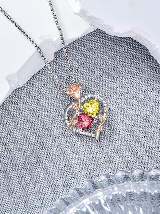 Christmas Gifts for Women Rose Heart Birthstone Pendant Necklace I Love You Forever Jewelry Valentine Mothers Day Birthday Gifts for Women Her Wife Girlfriend