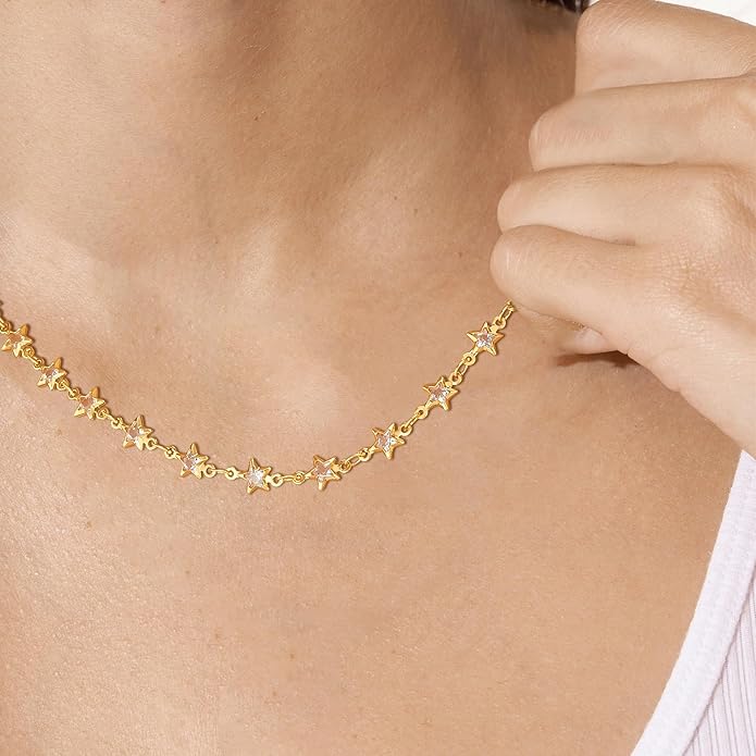 MTMY Beaded Necklaces for Women 14K Gold Plated Dainty Colorful Green/Rose Beaded Pearl Choker Necklace Delicate Boho Choker Necklace Jewelry Gift