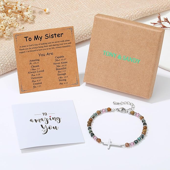 TONY & SANDY Christian Cross Bracelet for Women, Stocking Stuffers for Women, Confirmation Baptism Easter Gifts, Unique Gift for Friends Daughter Mom Sister in Christ on Birthday Christmas