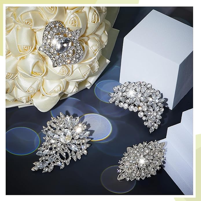 Ecally 4 Pcs Brooches and Pins for Women Crystal Pearl Brooch for Wedding Christmas Teacher Appreciation Gift