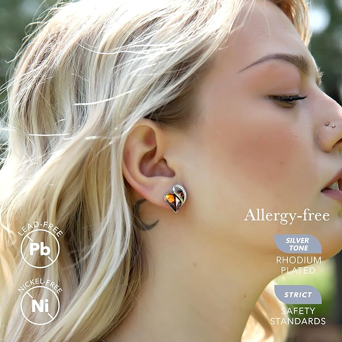 Earrings for Women, Mothers Day Gift for Mom, Heart Birthstone Crystal Stud Earring, Silver Plated Birthday Jewelry