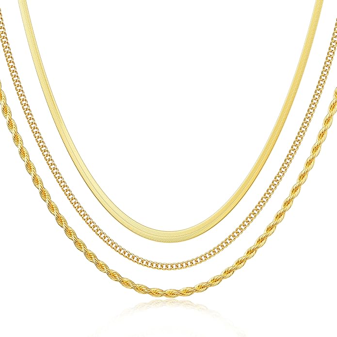 DEARMAY 14K Gold Plated Necklaces for Women, Dainty Gold Herringbone Choker Necklace Thin Layered Snake Chain Jewelry for Gifts