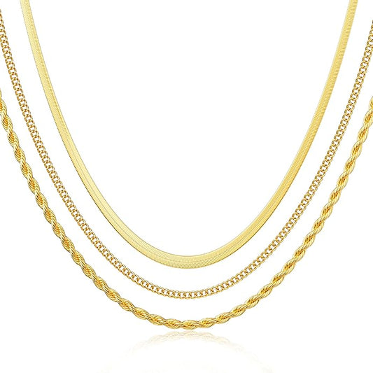 DEARMAY 14K Gold Plated Necklaces for Women, Dainty Gold Herringbone Choker Necklace Thin Layered Snake Chain Jewelry for Gifts