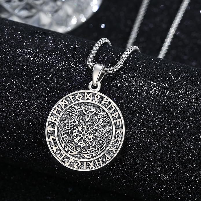 YueYuan Viking Necklace for Men 925 Sterling Silver Rune Amulet Pendant Nordic Necklace Viking Jewelry Gift for Father Husband Son