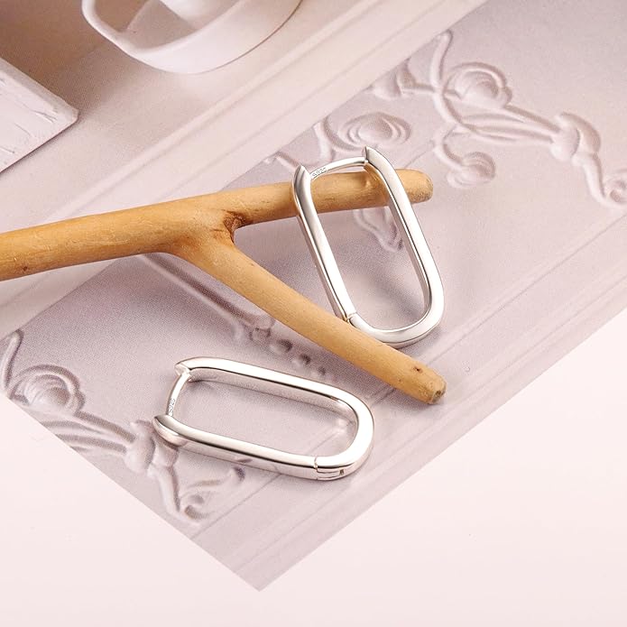 925 Sterling Silver Hoop Earrings for Women Trendy Small Square Hypoallergenic 14K Gold Plated Hoop Earrings Geometric Minimalist Rectangle Hoops Earrings