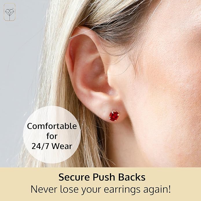 14k Gold Oval Stud Earrings for Women with Push Backs | 7x5mm Gemstone Birthstone Earrings | Real 14 Karat Gold Earrings Studs | Hypoallergenic Gemstone Stud Earrings for Women by MAX + STONE