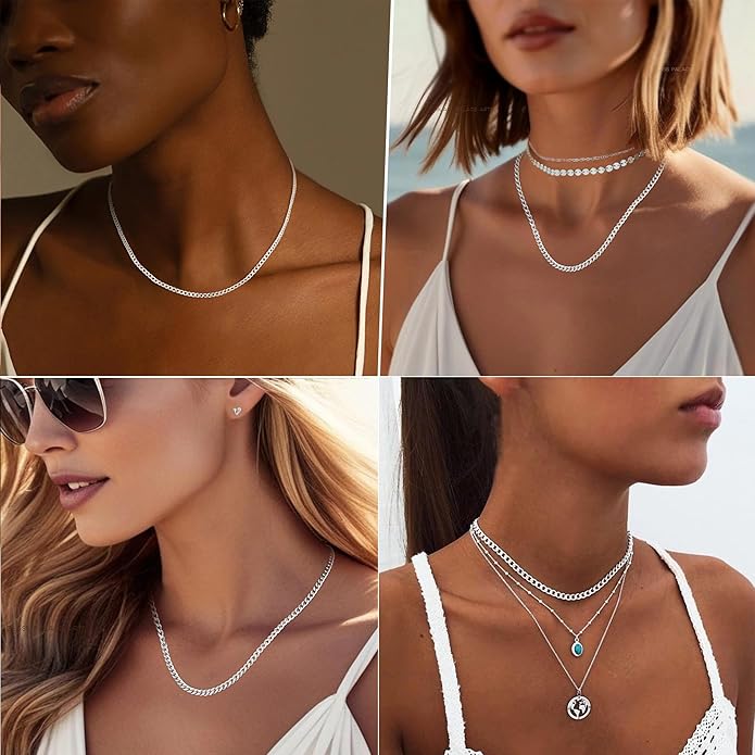 Avotto S925 Sterling Silver Cuban Chain Necklace for Women 3mm/5mm Thick Sturdy & Colourfast Women's Chain Necklaces Christmas Jewelry Gifts 16/18/20/22/24/Inch