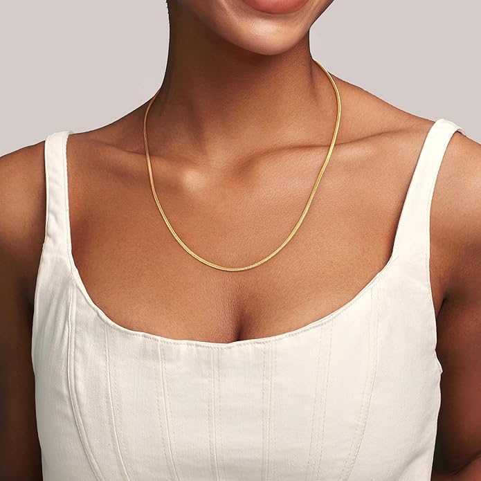 Jewlpire 1.5mm Snake Chain 18K Gold Plated 925 Sterling Silver Chain Necklace for Women, Dainty & Smooth & Shiny Womens Chains Necklace, 16 18 20 22 24 Inch
