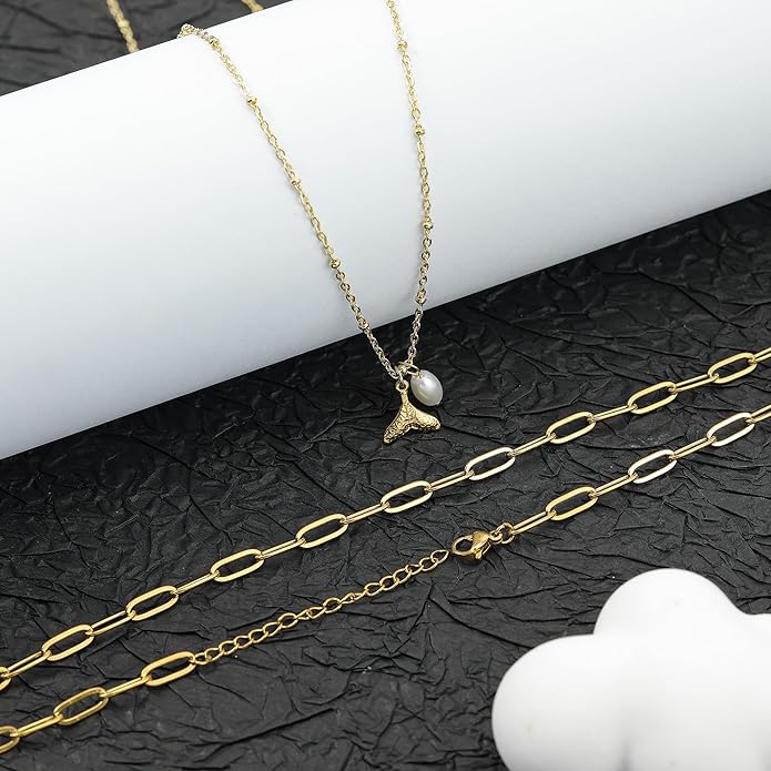 Sunflower Jewellery Layered Gold Dragon Pendant Necklace with Chain Link Choker, Gothic Fantasy Style, Double Chain Design