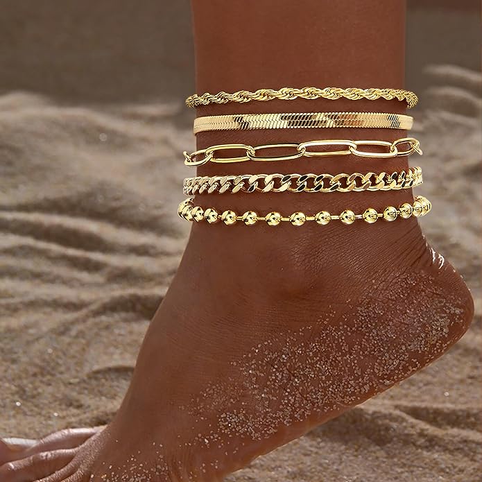 Sterling Silver Anklet Bracelets for Women Waterproof, 925 Sliver Plated CZ & Heart Charm Dainty Layer Anklets for Women Trendy, Simple Chain Anklets Set Gifts for Women, Jewelry Gifts for Her Women Mom Wife Girlfriend