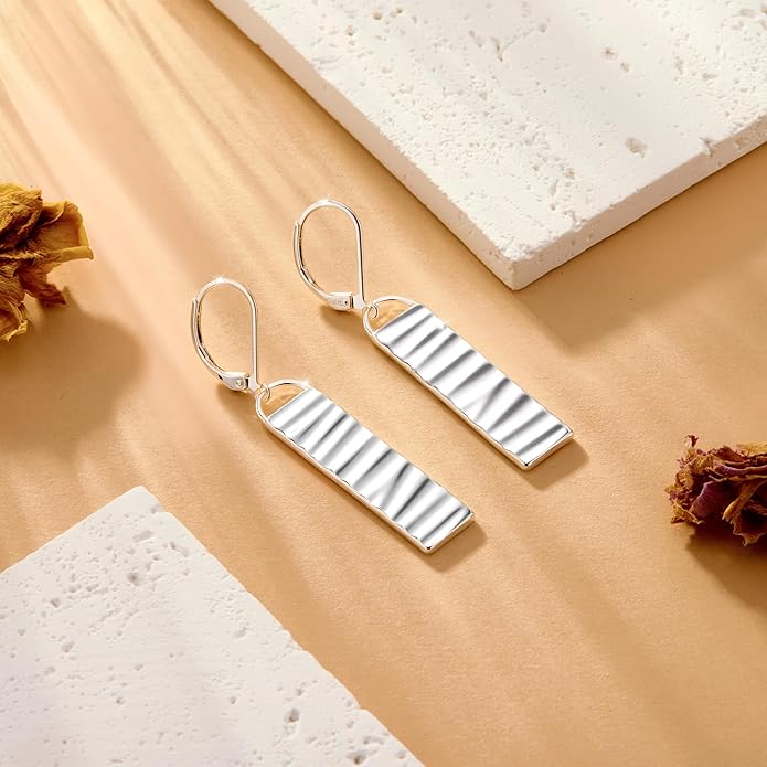 ALEXCRAFT 925 Sterling Silver Dangle Drop Earrings for Women, Hypoallergenic Lightweight Trendy Sterling Silver French Hook Leverback Earrings Long Hammer Bar Drop Earing for Women Statement Jewelry