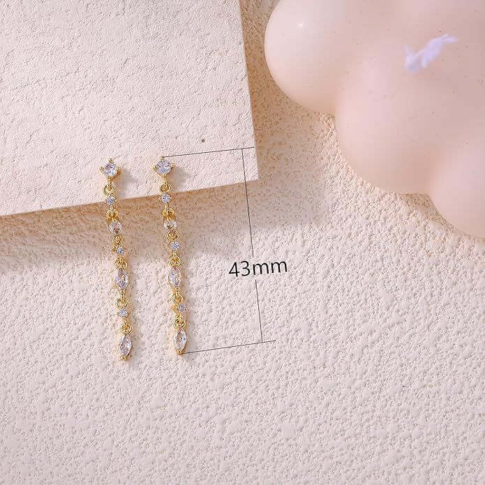 14K Gold Plated Butterfly Dangle Earrings for Women - Dainty, Trendy, Hypoallergenic CZ Drop Earrings - Simple Long Dangling Jewelry