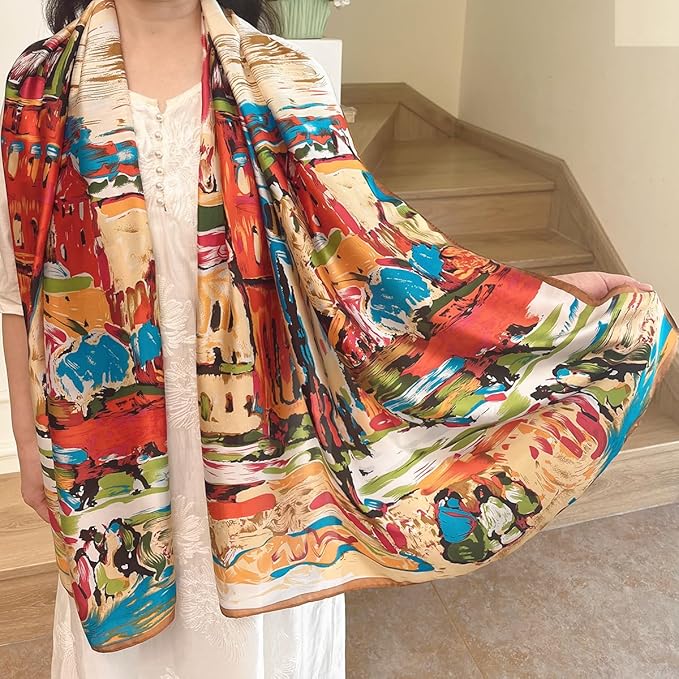 Long Silk Like Scarf Lightweight Satin Scarves Large Sunscreen Shawl Wrap for Women