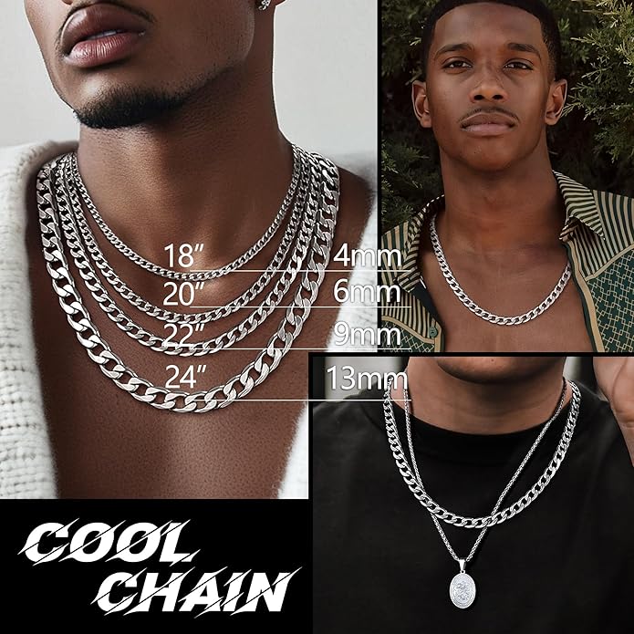 PROSTEEL 316L Stainless Steel Cuban Link Chain Necklaces for Men, Black/18K Gold Plated, Hypoallergenic Jewelry, 4mm-13mm, 14"-30", Come with Box