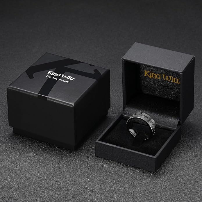 King Will Mens Tungsten Wedding Band with Cubic Zircon Inlay 7mm/8mm Flat Cut Comfort Fit Engagement Rings