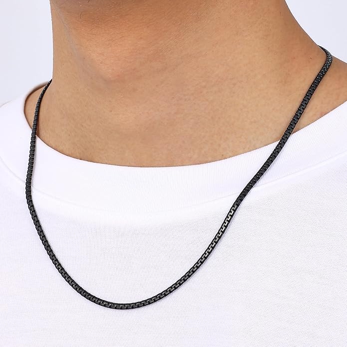 Fiusem Flat Box Chains for Men, 14k Gold Plated Stainless Steel Chain Necklace, 2.5/3/4/4.5/5mm Necklaces for Men and Women 16-28 Inch