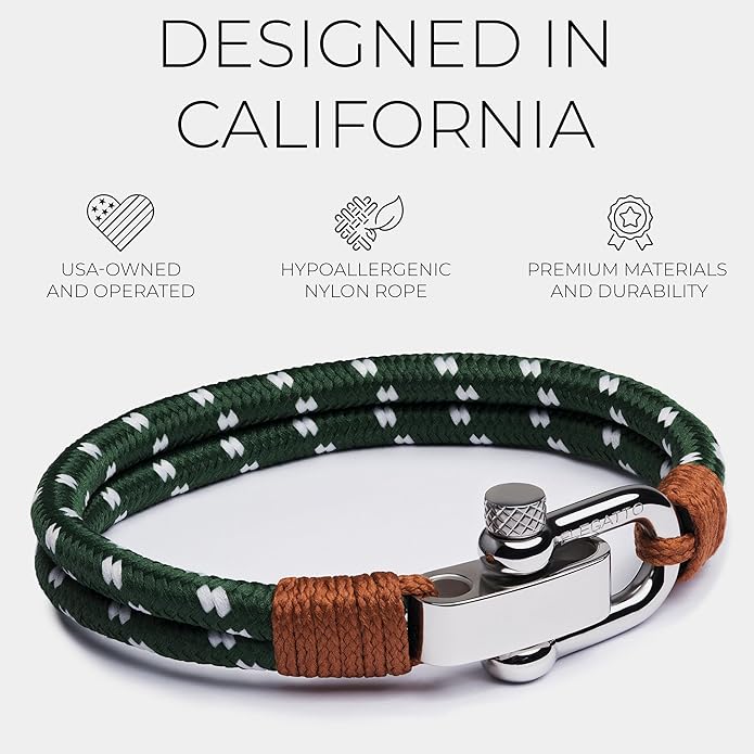 Elegatto Duetto Platinum Rope Bracelet for Men | Double Nautical Nylon Cord with Silver Polished Stainless Steel Shackle Clasp | Waterproof and Fade-Resistant
