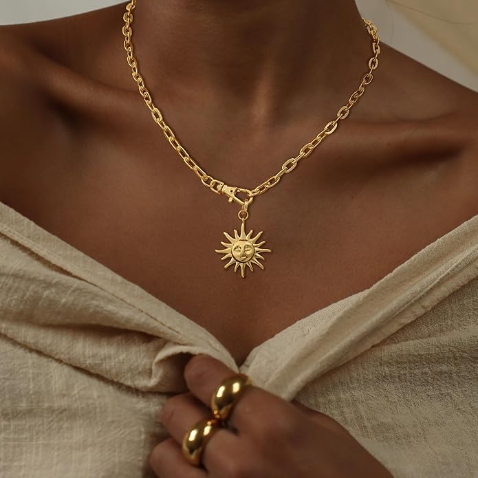 CHESKY Layered Necklaces for Women Trendy, Dainty 14k Gold Plated Pendant Necklace Layering Necklace for Women Non Tarnish Hypoallergenic Sun Gold Necklace Stack Gold Jewelry for Women Gifts