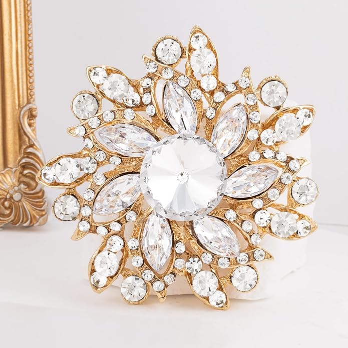 LAXPICOL Vintage Women's Austrian Crystal Elegant Flower Brooch Wedding Broach Pin