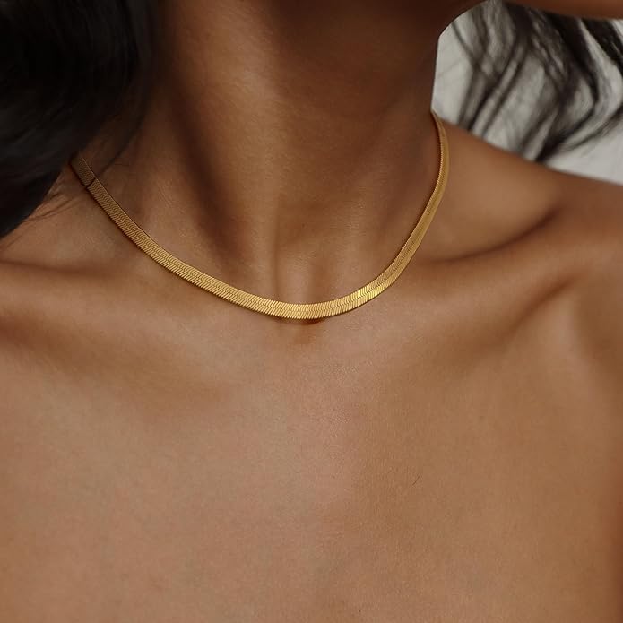 CHESKY Gold Necklace for Women-14K Gold Plated/Sterling Silver Plated Snake Chain Necklace Dainty Simple Chunky Herringbone Necklace Choker Necklaces Jewelry for Women