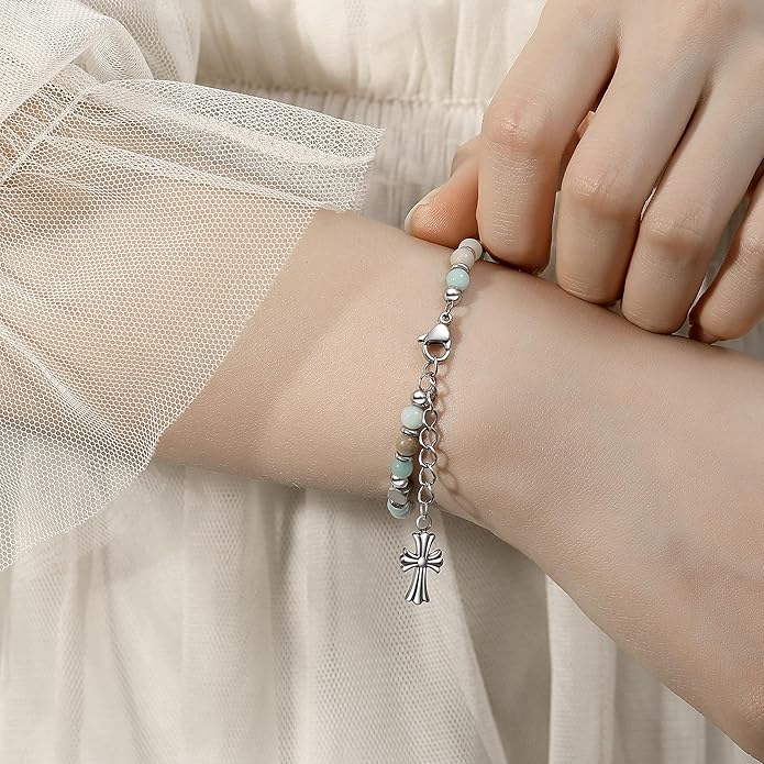 TONY & SANDY Christian Gifts for Women, Religious Cross Bracelet Jewelry, Easter Basket Stuffers for Teens Kids Adults, Faith Confirmation Baptism Christmas Birthday Gifts for Women