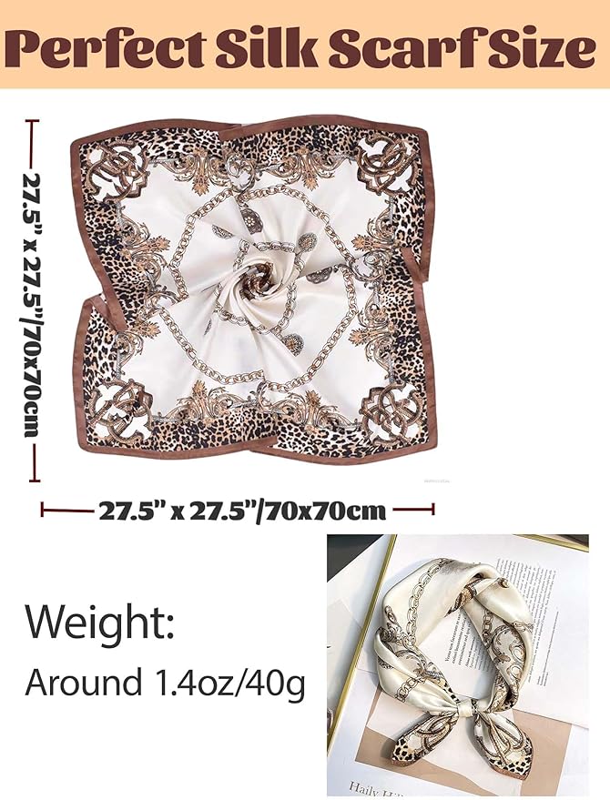 kcctoo 27.5" Mulberry Silk Feeling Head Scarf Women's Fashion Square Neck Satin Scarfs for Bag Hair Scarves Gift