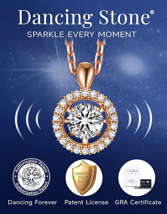 MomentWish Floating Necklace for Women, 0.5/1 Carat Dancing Moissanite Necklace for Her 925 Sterling Silver Pendant Anniversary Birthday Christmas Gift for Wife Mom Girlfriend