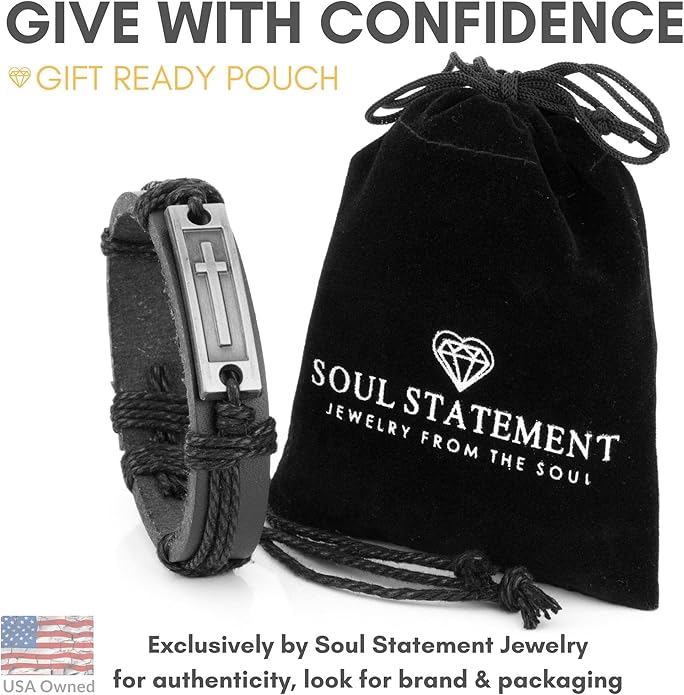 Leather Cross Bracelet for Teens or Men, Cool Christian Gift Ideas for Teenagers for Confirmation, Baptism, Christmas Stocking Stuffers