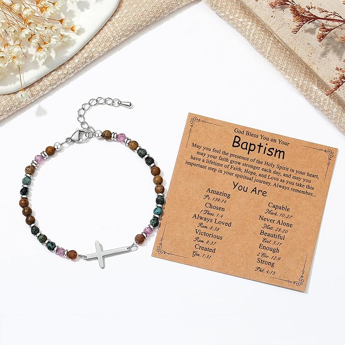 TONY & SANDY Christian Cross Bracelet for Women, Stocking Stuffers for Women, Confirmation Baptism Easter Gifts, Unique Gift for Friends Daughter Mom Sister in Christ on Birthday Christmas