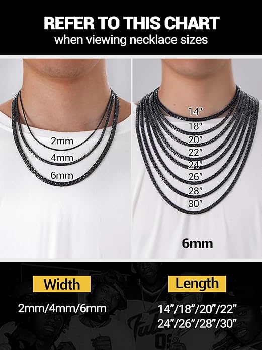 PROSTEEL Stylish Stainless Steel Round Link Chain Necklace for Men, 2mm/4mm/6mm/8mm. Silver/Gold/Black Tone, Hypoallergenic Jewelry, 14"-30", Come with Box