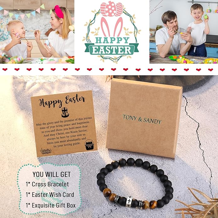 TONY & SANDY Cross Bracelet Men Cool Valentines Day Gifts for Him Teen Boys Son Grandson Nephew, Birthday Easter Christmas Gifts for Teen Boys Adults Men