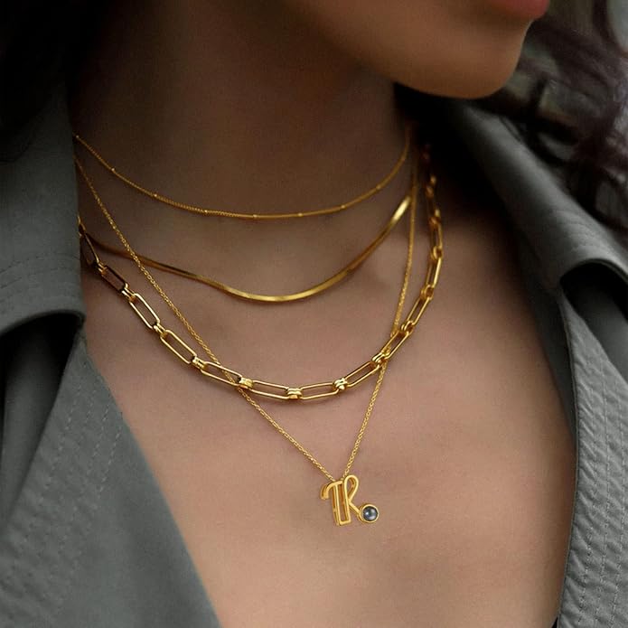 Custom4U Personalized Initial Picture Necklace for Women, Projection Necklace with Picture Inside, Gold/Silver Letter Pendant Necklace, Custom Photo Gifts for Mom Wife Birthday Valentines
