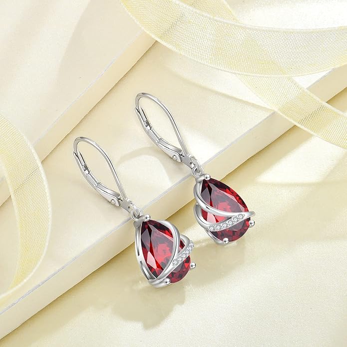 Birthstone Dangle Drop Earrings for Women 925 Sterling Silver Teardrop Leverback Earrings Jewelry Gifts for Wife Mother Her