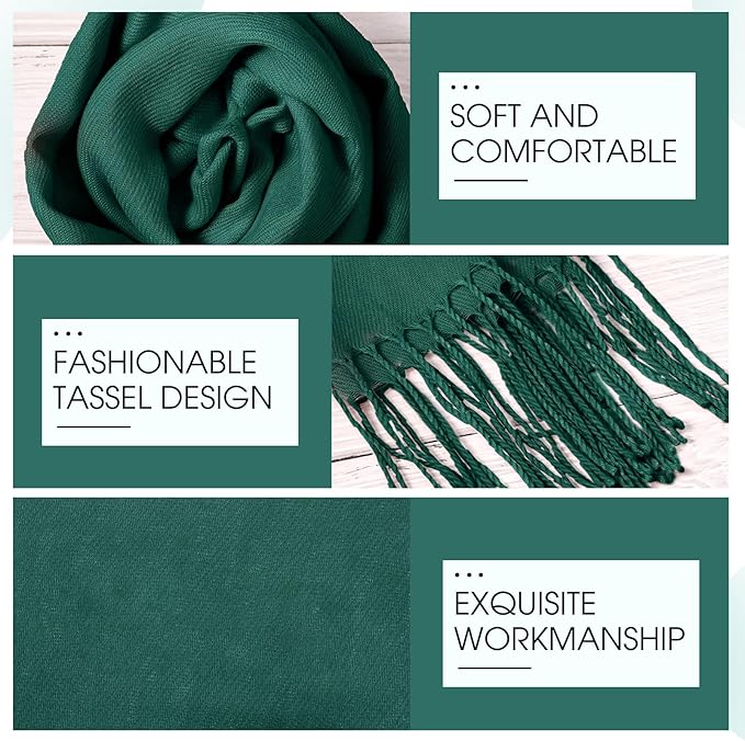 Suhine 8 Pcs Winter Scarves Bulk for Women Lightweight Blanket Scarf with Tassel Edge Pashmina Shawl for Women Men