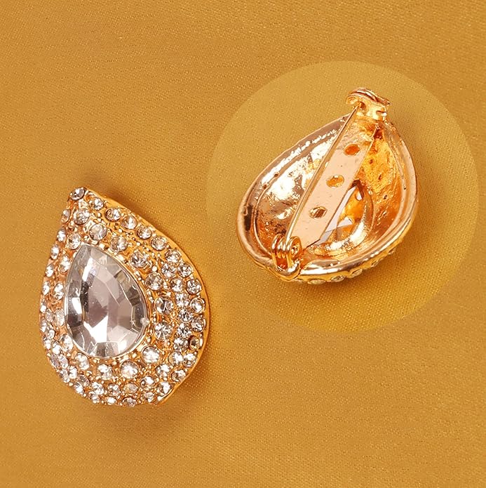 Touchstone Indian Bollywood Handcrafted Designer Jewelry Brooch Lapel Pin in Gold Or Silver Tone for Women.