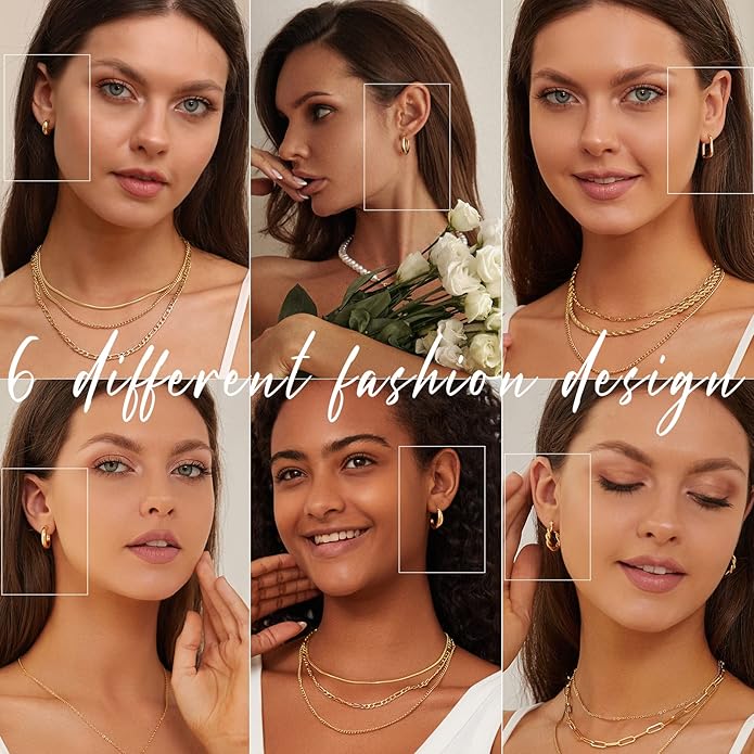 Hoop Earrings Set for Women, 6 Pairs 14K Gold Plated Lightweight Hypoallergenic Chunky Open Twisted Hoops Earrings Pack Jewelry