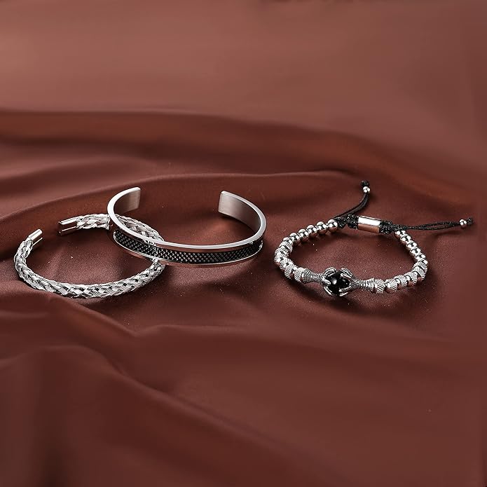 WFYOU 3PCS Stainless Steel Bracelets for Men Gold Roman Numeral Bangle Bracelet Twisted Cable Bracelet Adjustable Cuff Bracelet Mens Luxury Jewelry Bracelets Gifts