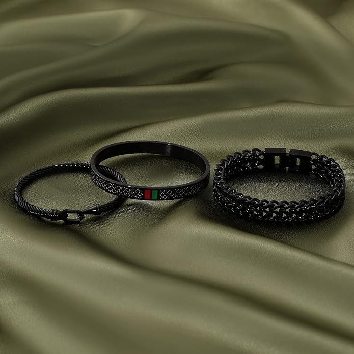 WFYOU 3PCS Stainless Steel Bracelets for Men Gold Roman Numeral Bangle Bracelet Twisted Cable Bracelet Adjustable Cuff Bracelet Mens Luxury Jewelry Bracelets Gifts
