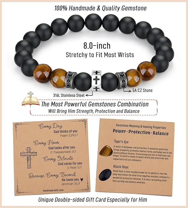 TONY & SANDY Cross Bracelet Men Cool Valentines Day Gifts for Him Teen Boys Son Grandson Nephew, Birthday Easter Christmas Gifts for Teen Boys Adults Men
