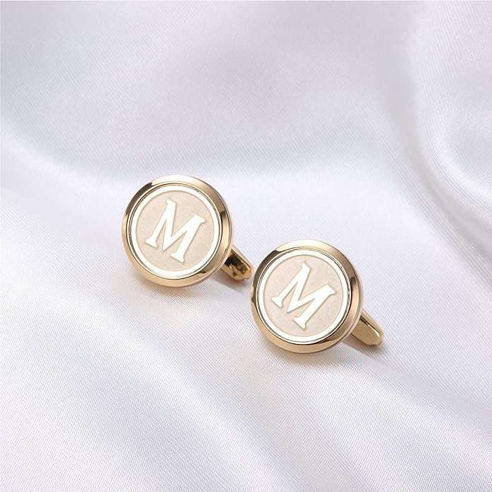 LOYALLOOK Initial Gold Cufflinks for Men Gold Cuff Links Personalized Copper CuffLinks Letter Cufflinks Gift for Groom Husband Father