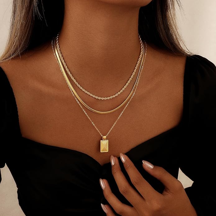 Layered Necklaces for Women 14K Gold Plated Stack Circle Pendant Trendy Long Chain Stackable Handmade Coin Necklace Set Dainty Gold Stacked Jewelry Gifts
