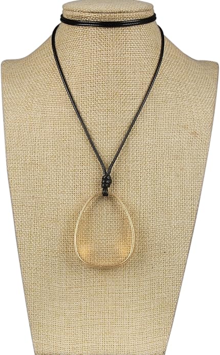 Long Boho Necklaces for Women Vintage Leather Wooden Pendant Y Choker Ethnic Style Gold Circle Hippie Sweater Necklace
