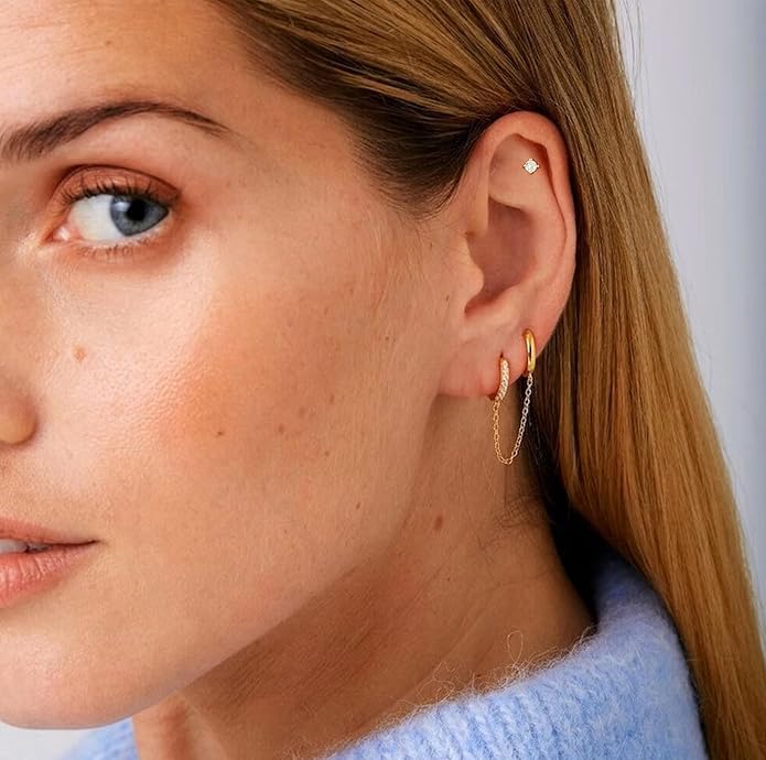 Gold Ear Cuffs Earrings for Women Non Piercing - Clip on Cartilage Earrings Dainty 14K Gold Sterling Silver Plated Cubic Zirconia Huggie Hoop Earring for Women No Tarnish Trendy Jewelry Set