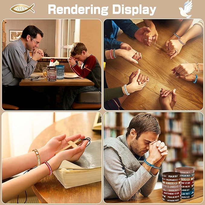 JUNEBRUSHS 64pcs Bible Verse Rubber Bracelets Bulk Inspirational Christian Rubber Silicone Wristbands Religious bible bracelet for Men Women Party Christian Gifts Supplies(16 Designs)