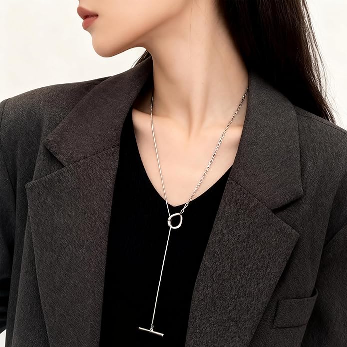 Irregular Y2k Long Y-shaped Necklace with Zircon Inlaid Sparkling Brick Tassel Pendant Double-Layer Chain High-end Fashion Accessory Women's