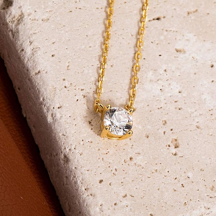 S.Leaf 18Karat Gold Plated Cubic Zirconia Necklace for Women S925 Sterling Silver 0.5/1/2cttw Dainty Crystal Cubic Zirconia Pendant Necklaces Best Friend Birthday Gifts for Women Trendy Sister Mom Wife Womens Her Friend Party